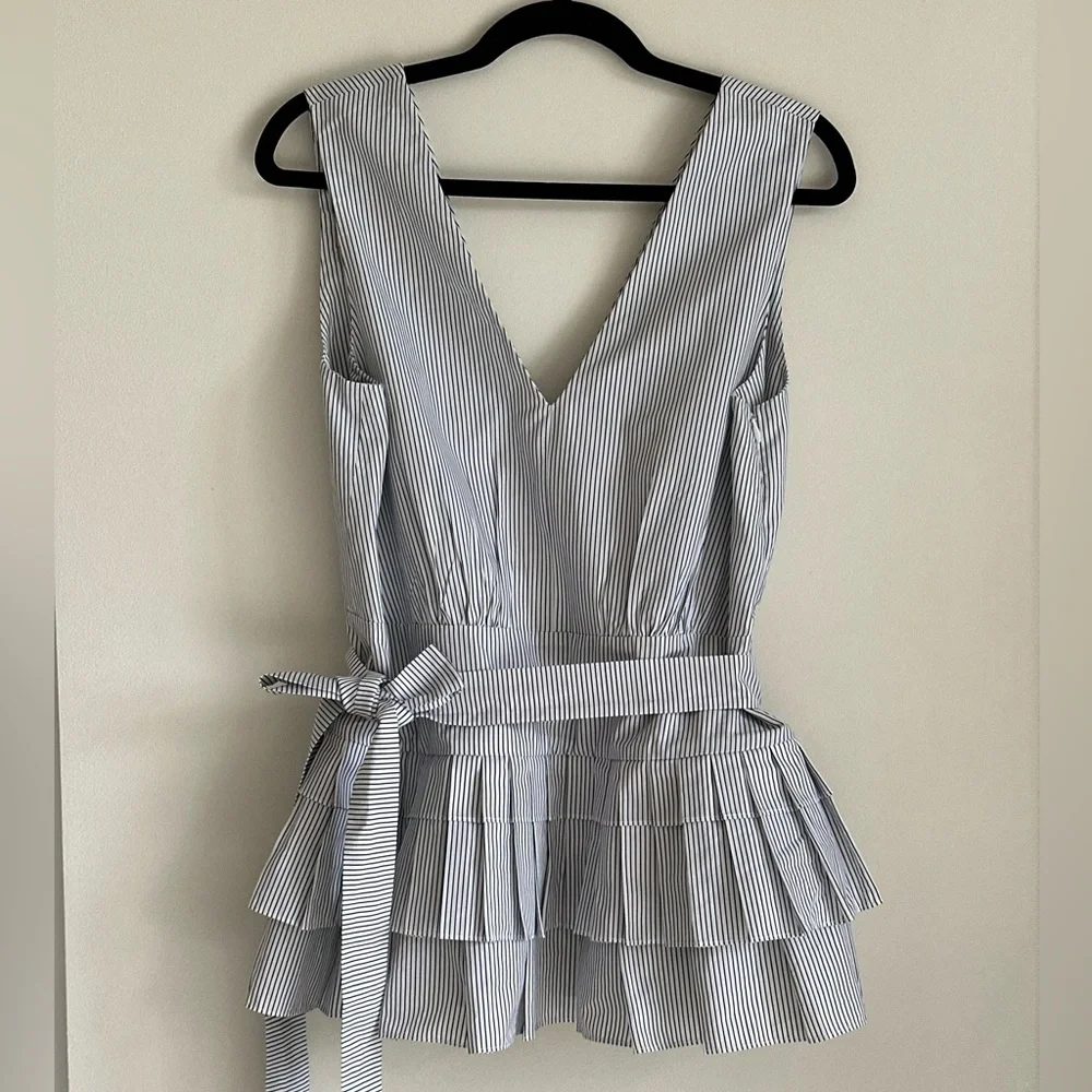 MARNI Striped Pleated Peplum Belted Cotton Top — IT 42 (US 6–8) - Picture 2 of 12